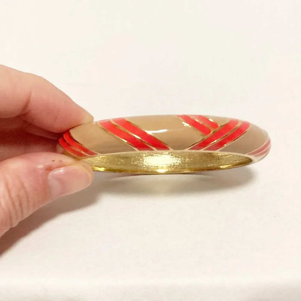J. Crew Tan Coral Gold Enamel Striped Bangle Bracelet